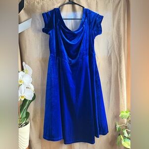 💙 Grace Karin Royal Blue Velvet Fit & Flare Dress | Size 2XL
